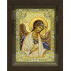 Икона освященная "Ангел Хранитель", дерево, серебро 925 пробы, 18x24 см, со стразами, в деревянном киоте 24x30 см