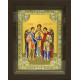 Икона освященная "Архангелы Михаил, Гавриил и Рафаил" из серебра 925 пробы, 18x24 см, со стразами, в деревянном киоте 24x30 см