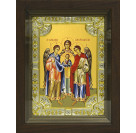 Икона освященная "Архангелы Михаил, Гавриил и Рафаил" из серебра 925 пробы, 18x24 см, со стразами, в деревянном киоте 24x30 см