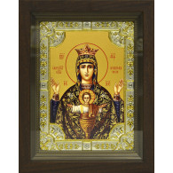 Икона освященная "Богородица Неупиваемая чаша", дерево, серебро 925 пробы, 18x24 см, со стразами, в деревянном киоте 24x30 см фото