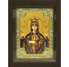 Икона освященная "Богородица Неупиваемая чаша", дерево, серебро 925 пробы, 18x24 см, со стразами, в деревянном киоте 24x30 см