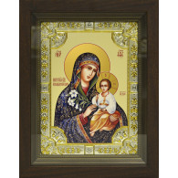 Икона освященная "Богородица Неувядаемый Цвет", дерево, серебро 925 пробы, 18x24 см, со стразами, в деревянном киоте 24x30 см фото