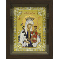 Икона освященная "Неувядаемый Цвет икона БМ" из серебра 925 пробы, 18x24 см, со стразами, в деревянном киоте 24x30 см фото
