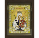 Икона освященная "Неувядаемый Цвет икона БМ" из серебра 925 пробы, 18x24 см, со стразами, в деревянном киоте 24x30 см