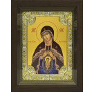 Икона "В родах Помощница икона Божией Матери", дерево, серебро 925 пробы, стразы, 18x24 см, в деревянном киоте 24х30 см
