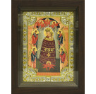 Икона освященная "Богородица Прибавление Ума", дерево, серебро 925 пробы, 18x24 см, со стразами, в деревянном киоте 24х30 см