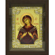 Икона освященная "Божья Матерь Семистрельная", дерево, серебро 925 пробы, 18x24 см, со стразами, в деревянном киоте 24x30 см