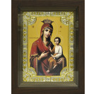 Икона освященная "Божья Матерь Скоропослушница", дерево, серебро 925 пробы, 18x24 см, со стразами, в деревянном киоте 24x30 см