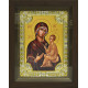 Икона освященная "Тихвинская икона Божией Матери", дерево, серебро 925 пробы, 18x24 см, со стразами, в деревянном киоте 24x30 см