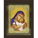 Икона освященная "Умиление икона Божией Матери", дерево, серебро 925 пробы, стразы, 18x24 см, в деревянном киоте 24х30 см