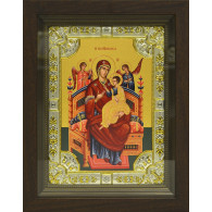 Икона освященная "Всецарица икона Божией Матери" из серебра 925 пробы, 18x24 см, со стразами, в деревянном киоте 24x30 см фото