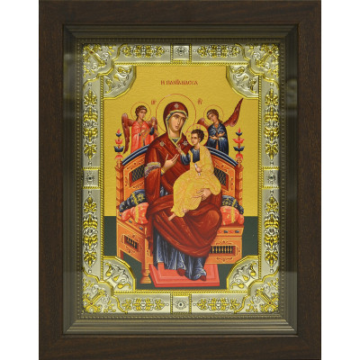 Икона освященная "Всецарица икона Божией Матери" из серебра 925 пробы, 18x24 см, со стразами, в деревянном киоте 24x30 см фото