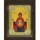Икона освященная "Знамение икона Божией Матери" из серебра 925 пробы, 18x24 см, со стразами, в деревянном киоте 24x30 см