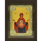 Икона освященная "Знамение икона Божией Матери" из серебра 925 пробы, 18x24 см, со стразами, в деревянном киоте 24x30 см