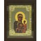 Икона освященная "Божья Матерь Ченстоховская", дерево, серебро 925 пробы, 18x24 см, со стразами, в деревянном киоте 24x30 см