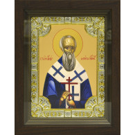 Икона "Антипа Пергамский, епископ, священномученик" из серебра 925 пробы, 18x24 см, со стразами, в деревянном киоте 24x30 см фото