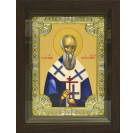 Икона "Антипа Пергамский, епископ, священномученик" из серебра 925 пробы, 18x24 см, со стразами, в деревянном киоте 24x30 см