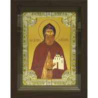 Икона освященная "Даниил Московский", дерево, серебро 925 пробы, 18x24 см, со стразами, в деревянном киоте 24x30 см фото