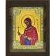 Икона освященная "Евгений Севастийский, мученик", дерево, серебро 925, 18x24 см, со стразами, в деревянном киоте 24x30 см