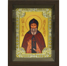 Икона освященная "Илия (Илья) Муромец преподобный", дерево, серебро 925, 18x24 см, со стразами, в деревянном киоте 24x30 см