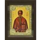 Икона освященная "Харлампий священномученик", дерево, серебро 925 пробы, 18x24 см, со стразами, в деревянном киоте 24x30 см
