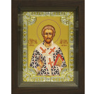 Икона "Лазарь Четверодневный, Китийский, епископ", дерево, серебро 925 пробы, 18x24 см, со стразами, в деревянном киоте 24x30 см
