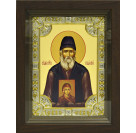 Икона освященная "Паисий Святогорец преподобный", дерево, серебро 925 пробы, 18x24 см, со стразами, в деревянном киоте 24x30 см