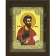 Икона освященная "Пётр апостол", дерево, серебро 925 пробы, 18x24 см, со стразами, в деревянном киоте 24x30 см