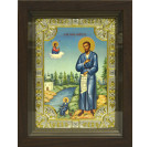 Икона освященная "Симеон (Семен) Верхотурский прав." из серебра 925 пробы, 18x24 см, со стразами, в деревянном киоте 24x30 см