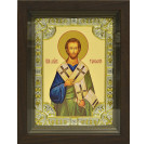 Икона освященная "Тимофей апостол", дерево, серебро 925 пробы, 18x24 см, со стразами, в деревянном киоте 24x30 см