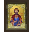 Икона освященная "Ярослав Мудрый", дерево, серебро 925 пробы, 18x24 см, со стразами, в деревянном киоте 24x30 см