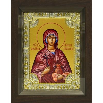 Икона освященная "Анастасия", дерево, серебро 925 пробы, 18x24 см, со стразами, в деревянном киоте 24x30 см фото