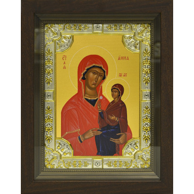 Икона "праведная Анна, мать Пресвятой Богородицы " из серебра 925 пробы, 18x24 см, со стразами, в деревянном киоте 24x30 см фото