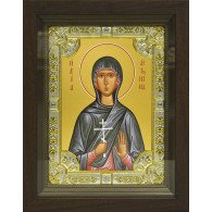 Икона освященная "Антонина Никейская мученица", дерево, серебро 925 пробы, 18x24 см, со стразами, в деревянном киоте 24x30 см фото