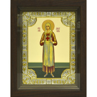 Икона освященная "Аполлинария Тупицына", дерево, серебро 925 пробы, 18x24 см, со стразами, в деревянном киоте 24x30 см фото