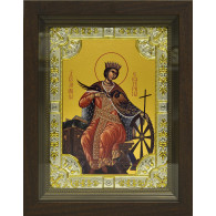 Икона освященная "Екатерина великомученица", дерево, серебро 925 пробы, 18x24 см, со стразами, в деревянном киоте 24x30 см фото