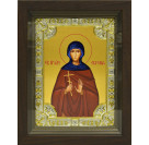 Икона освященная "св. Евгения Римская", дерево, серебро 925 пробы, 18x24 см, со стразами, в деревянном киоте 24x30 см