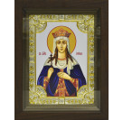 Икона освященная "Ирина Македонская", дерево, серебро 925 пробы, 18x24 см, со стразами, в деревянном киоте 24x30 см