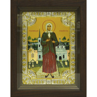 Икона освященная "Ксения Петербургская", дерево, серебро 925, 18x24 см, со стразами, в деревянном киоте 24x30 см фото