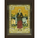 Икона освященная "Ксения Петербургская", дерево, серебро 925, 18x24 см, со стразами, в деревянном киоте 24x30 см
