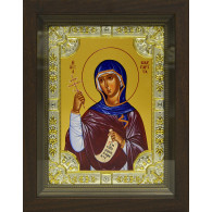 Икона освященная "Маргарита Антиохийская", дерево, серебро 925 пробы, 18x24 см, со стразами, в деревянном киоте 24x30 см фото