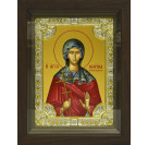 Икона освященная "Марина Великомученица", дерево, серебро 925 пробы, 18x24 см, со стразами, в деревянном киоте 24x30 см
