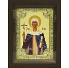 Икона освященная "Нина равноапостольская", дерево, серебро 925 пробы, 18x24 см, со стразами, в деревянном киоте 24x30 см