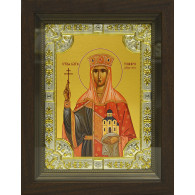 Икона освященная "Тамара благоверная царица", дерево, серебро 925 пробы, 18x24 см, со стразами, в деревянном киоте 24x30 см фото