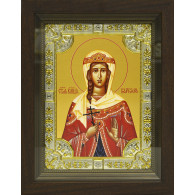 Икона освященная "Варвара великомученица", дерево, серебро 925, 18x24 см, со стразами, в деревянном киоте 24x30 см фото