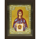 Икона освященная "Св. мученица Вероника", дерево, серебро 925, 18x24 см, со стразами, в деревянном киоте 24x30 см
