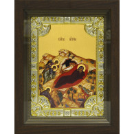 Икона освященная "Рождество Христово", дерево, серебро 925 пробы, 18x24 см, со стразами, в деревянном киоте 24x30 см фото