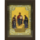 Икона освященная "Спас на Престоле (Деисус)", дерево, серебро 925 пробы, 18x24 см, со стразами, в деревянном киоте 24x30 см
