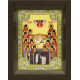 Икона освященная "Оптинские старцы", дерево, серебро 925, 18x24 см, со стразами, в деревянном киоте 24x30 см