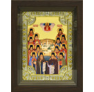 Икона освященная "Оптинские старцы", дерево, серебро 925, 18x24 см, со стразами, в деревянном киоте 24x30 см